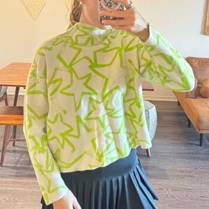 Anthropologie Green and Cream Sweater